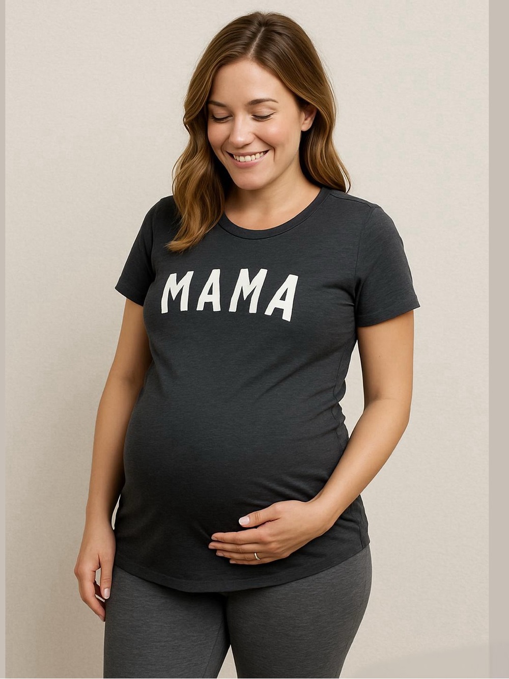 Old Navy Maternity Gray MAMA Short Sleeve Graphic T-Shirt Shirred Tee Size Large